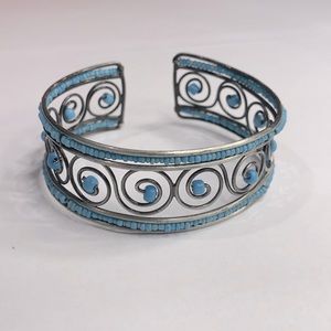 Blue and Silver Beaded Cuff Bracelet